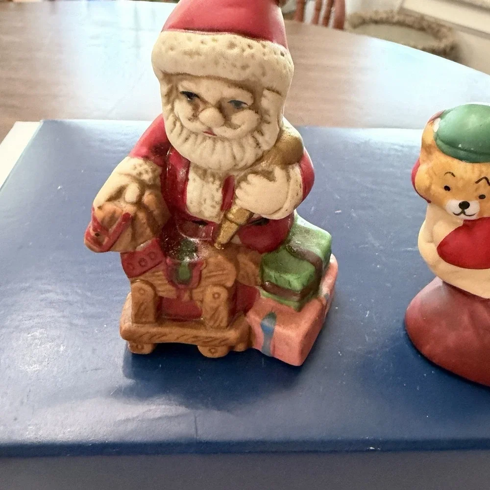 Vintage Caring Critter Chimer Bear And Santa Christmas Ornaments Lot Of 2 Cerami